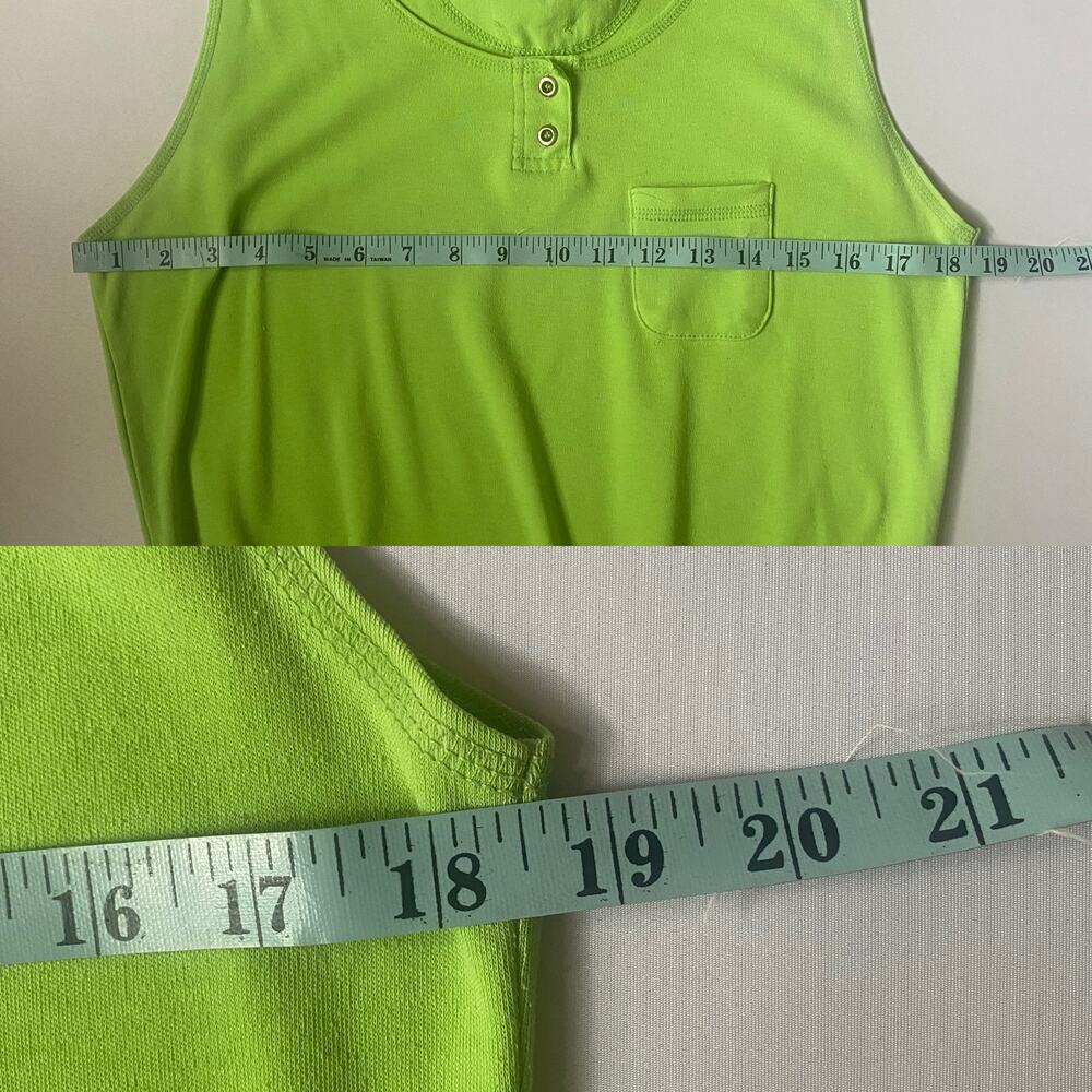 Vintage 80s Pistachio Green Henley Tank Top Sleeveless M - Picture 13 of 17